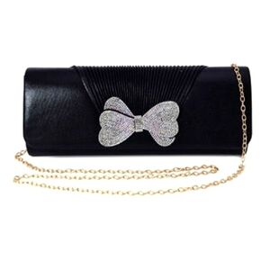 Black Satin Evening Bag Aurora Borealis Rhinestone